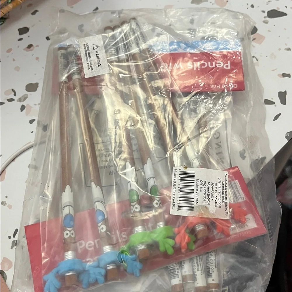 Christmas Reindeer Pencils w/ Antler Toppers 12 Pack